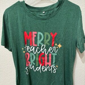 Green teacher Christmas holiday graphic tee